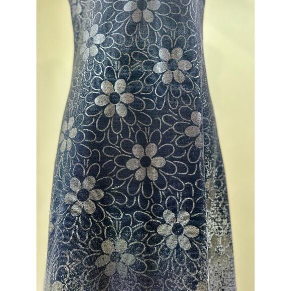 Vintage Night Way Size 10 Dress 90s Y2k Navy Floral Daisy Shimmering Gown Formal - Picture 3 of 12